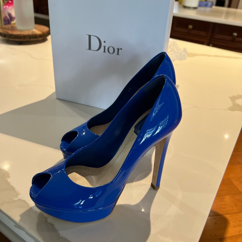 Dior Blue Patent platform heel.